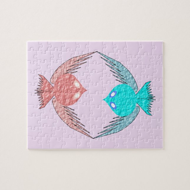 Quebra-cabeça Pássaros de Amor, Rosa e Azul (Horizontal)