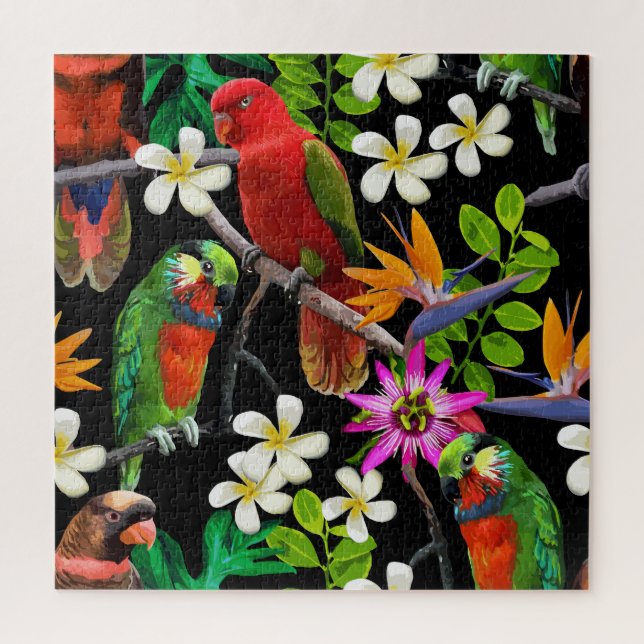 Quebra-cabeça Pássaros Exóticos Belos Padrões de Flores (Vertical)