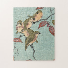 Quebra-cabeça Pássaros japoneses do verde das belas artes do