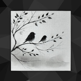 Quebra-cabeça Pássaros Simples Pretos e Brancos Povoando em Árvo