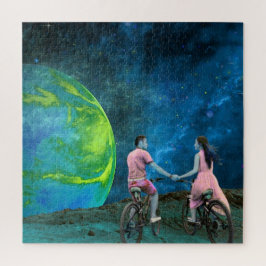 Quebra-cabeça Passeio de Bicicleta de Casal na Lua Espaço Sidera