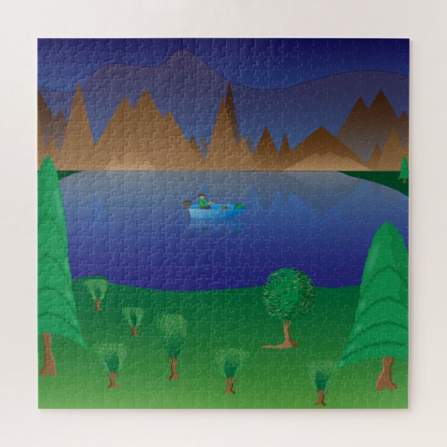 Quebra-cabeça "Passeio de Pesca no Lago da Montanha" puzzle (Horizontal)