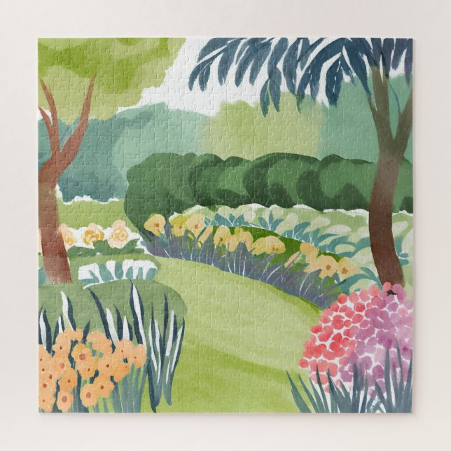 Quebra-cabeça Passeio pelo Jardim de Flores | Aquarela Floral da (Vertical)