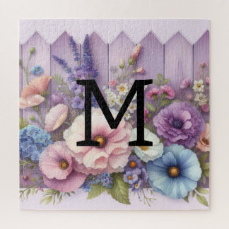 Quebra-cabeça Pastas de monograma de aquarelas flores em madeira