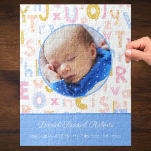 Quebra-cabeça Pastel Blue ABC Birth Record Stat Baby Boys Foto