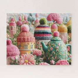 Quebra-cabeça Pastel Fairy Town Whimsical com bules e chapéus