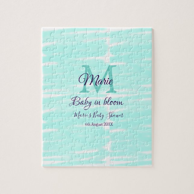 Quebra-cabeça Pastel green baby in bloom monogram baby shower te (Vertical)