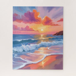 Quebra-cabeça Pastel Ocean Sunset | Colorful Beach Painting 