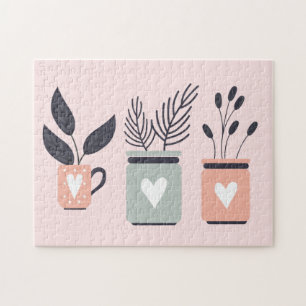 Quebra-cabeça Pastel, rosa e cinzas, plantas modernas potes