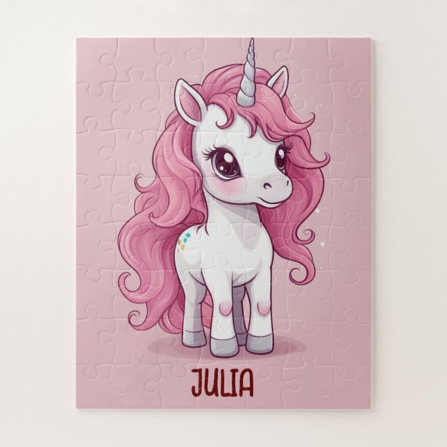 Quebra-cabeça Pastel Rosa Unicorn Personalizado (Vertical)