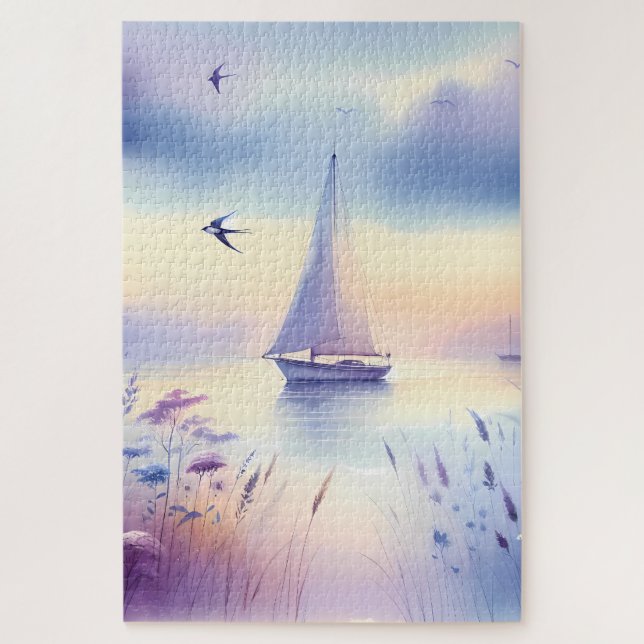 Quebra-cabeça Pastel Sailboat Coastal Dreamscape (Vertical)