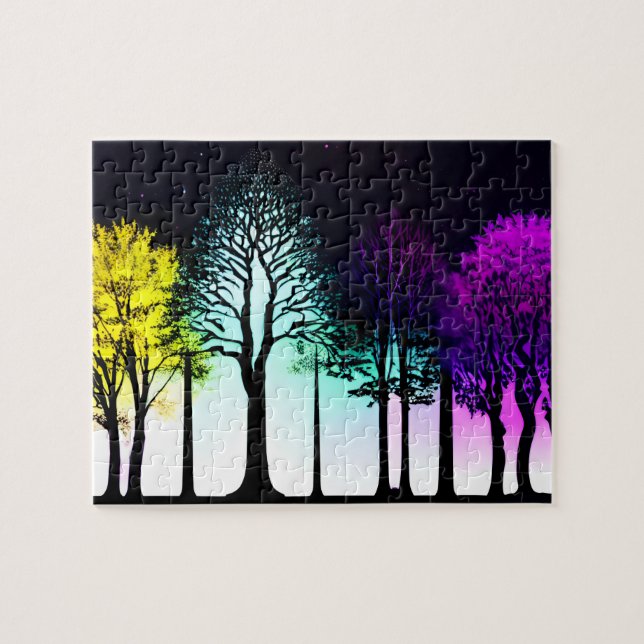 Quebra-cabeça Pastel Silhouette Trees Sob Céu Negro (Horizontal)