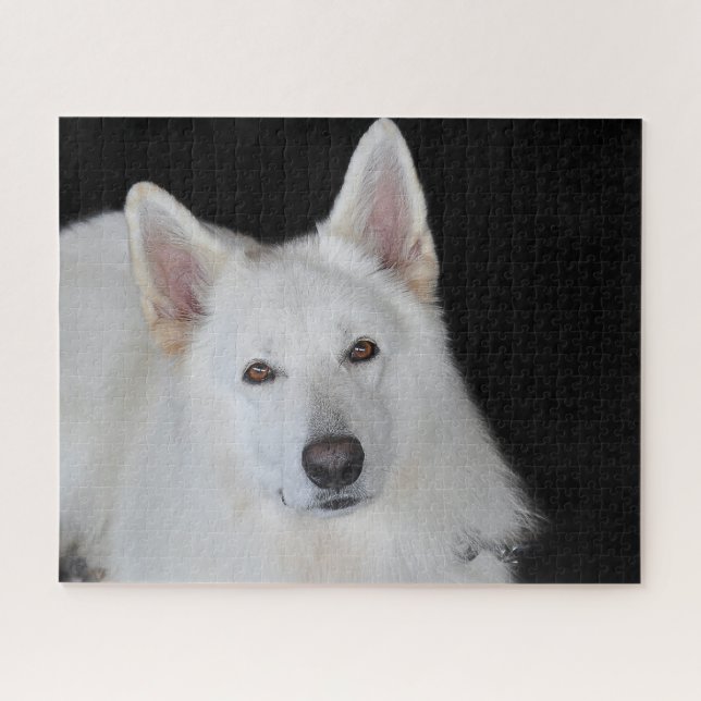 Quebra-cabeça Pastilhas de Cachorro Pastor Alemão Branco. (Horizontal)