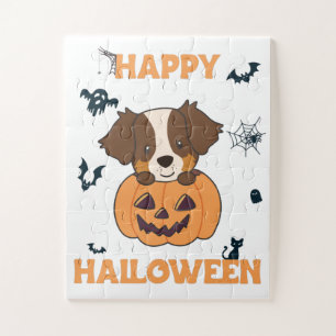Quebra-cabeça Pastor Australiano Em Pumpkin Cute Happy Jigsera P
