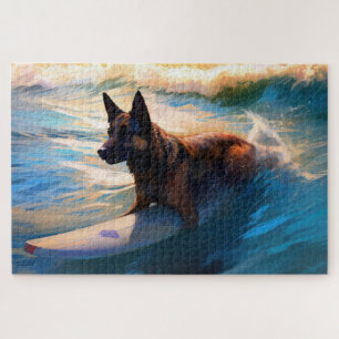 Quebra-cabeça Pastor Belga  Pintura de Surf na Praia