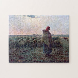 Quebra-cabeça Pastores com seu rebanho, Jean-Francois Millet