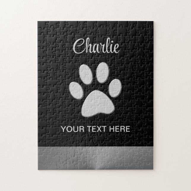 Quebra-cabeça Pata de Cachorro de Prata sobre fundo preto (Vertical)