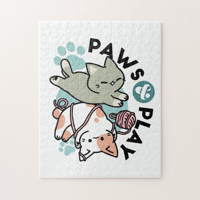 Quebra-cabeça Patas e Brincar – Ilustração de Gato Adorável (Vertical)