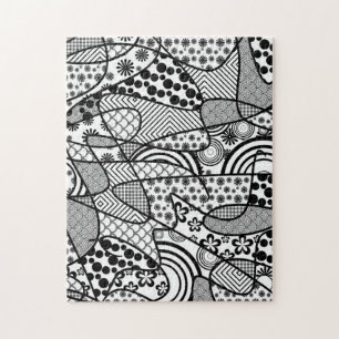 Quebra-cabeça Patchwork de padrão de porta preto e branco 02
