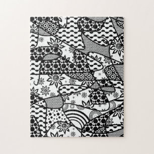 Quebra-cabeça Patchwork de padrão de porta preto e branco 03