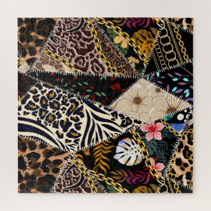 Quebra-cabeça Patchwork Leopard: Design de Linhagem Étnica.