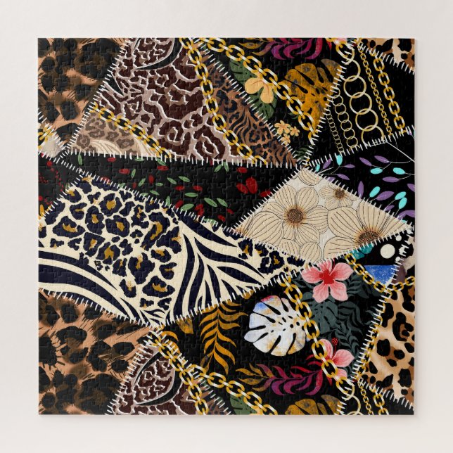Quebra-cabeça Patchwork Leopard: Design de Linhagem Étnica. (Vertical)