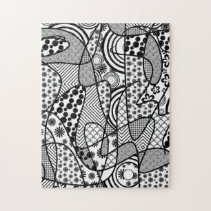Quebra-cabeça Patchwork Preto e Branco de Padrões 02