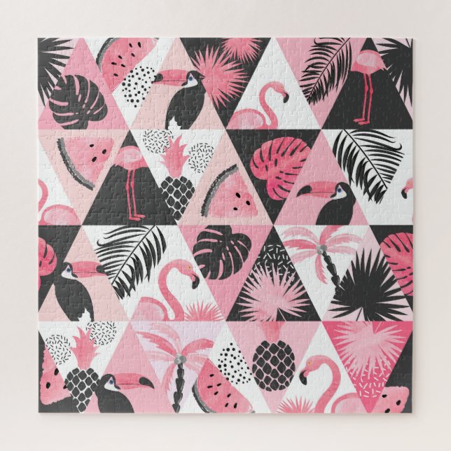 Quebra-cabeça Patchwork Tropical: Flamingo Watermelon Seamless. (Vertical)