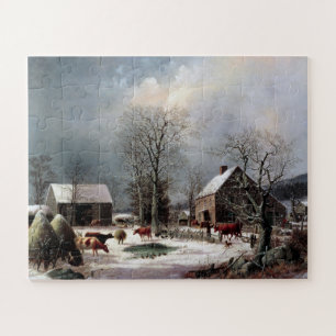 Quebra-cabeça Pátio da Fazenda no Inverno George Henry Durrie 18