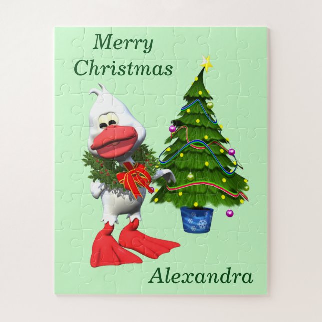 Quebra-cabeça Pato branco e bonito de Natal Vestindo uma coroa (Vertical)