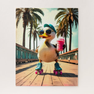 Quebra-cabeça Pato Patinador Divertido Verão Retro