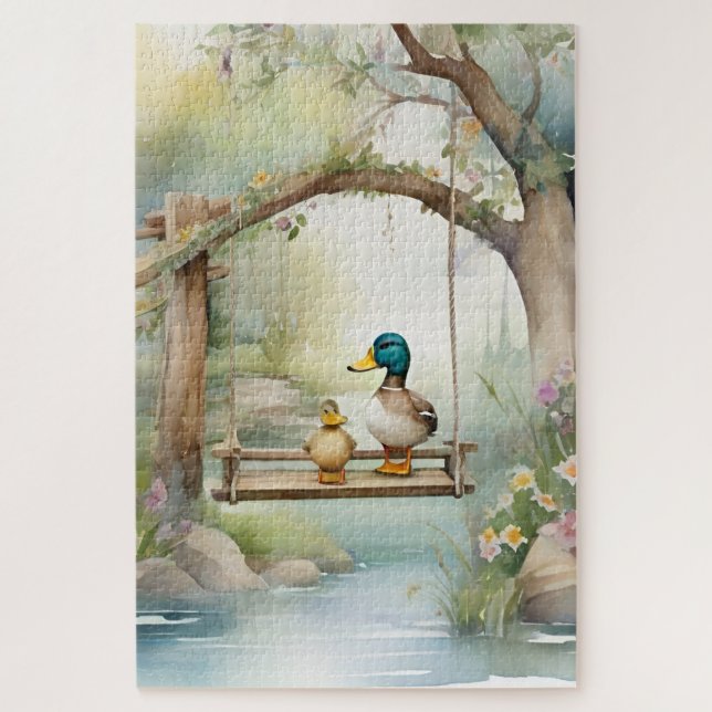 Quebra-cabeça Patos Cachorros De Cores De Água Num Balanço (Vertical)