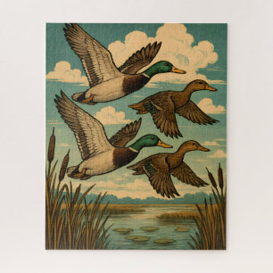 Quebra-cabeça Patos-reais em Voo Arte de Vida Selvagem