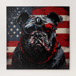 Quebra-cabeça Patriot Bulldog com bandeira americana 4 de julho