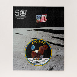 Quebra-cabeça Patriotic Apollo 11 Moon Mission patch e bandeira,