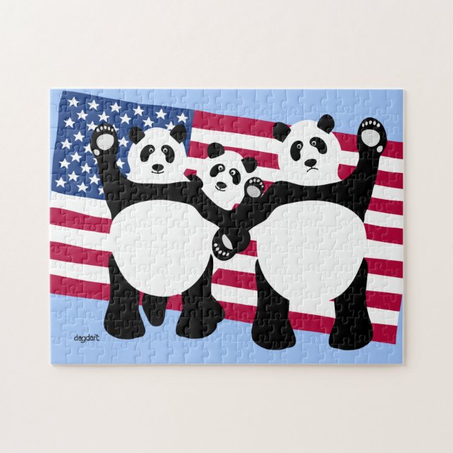 Quebra-cabeça Patriótico de Ursos Panda (Horizontal)