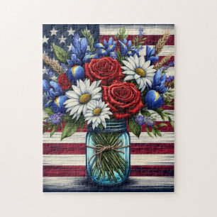 Quebra-cabeça Patriótico, floral Americano angustiado