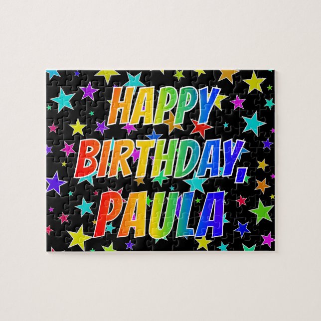 Quebra-cabeça "PAULA" Primeiro Nome, Diversão "FELIZ ANIVERSÁRIO (Horizontal)