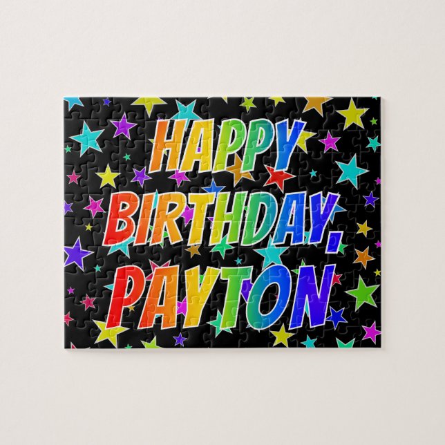 Quebra-cabeça "PAYTON" Nome, Diversão "FELIZ ANIVERSÁRIO" (Horizontal)