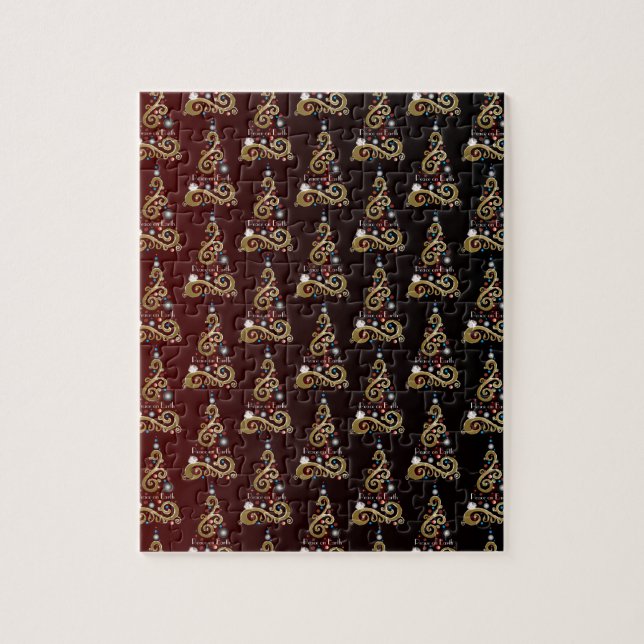 Quebra-cabeça Paz no padrão das árvores de Natal do ouro da Terr (Vertical)