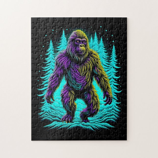 Quebra-cabeça Pé Grande Asquatch em Teal e Preto (Vertical)