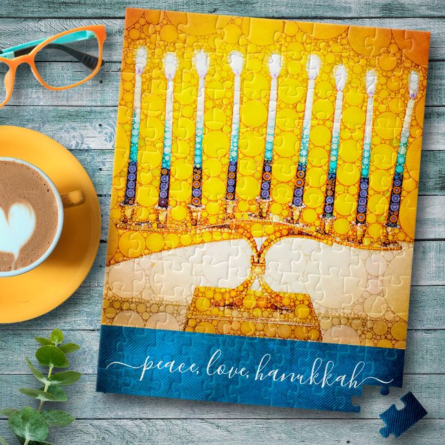 Quebra-cabeça "Peace Love Hanukkah" Artsy Yellow & Dourado Menor (Criador carregado)
