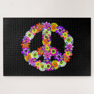 Quebra-cabeça Peace Sign Floral on Black