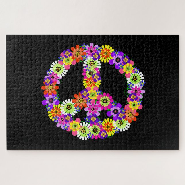 Quebra-cabeça Peace Sign Floral on Black (Horizontal)