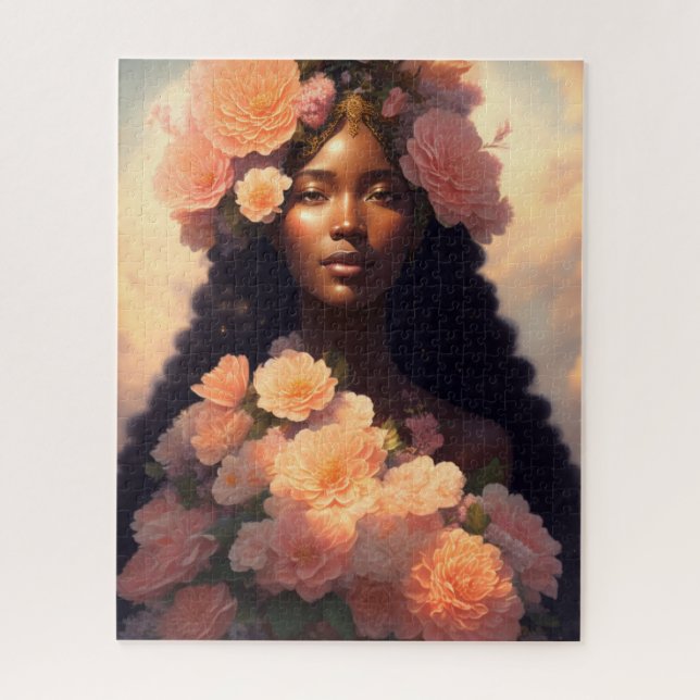 Quebra-cabeça Peach Floral Black Woman (Vertical)