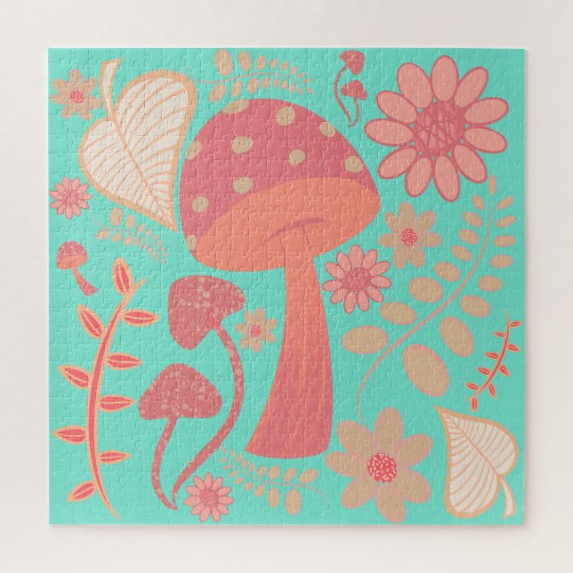 Quebra-cabeça Peach Fuzz Cor do ano dos cogumelos floral (Vertical)