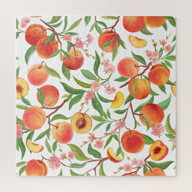Quebra-cabeça Peach Tropical Fruta Vintage Pattern. (Vertical)