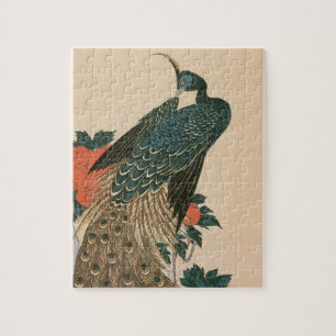 Quebra-cabeça Peacock and Peonies by Hiroshige, Japonês Art