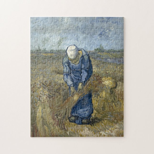 Quebra-cabeça Peasant Woman Binding Sheaves by Vincent Van Gogh (Vertical)