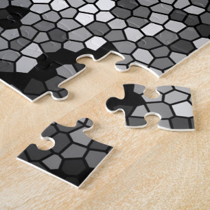 Quebra-cabeça Pedras Mosaicas Vidro Cinza Preta Branco